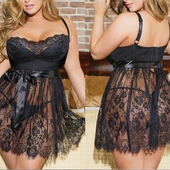 Plus Size Underwear Lace Sleepwear Lingerie Set Wo - Picture 3 of 4